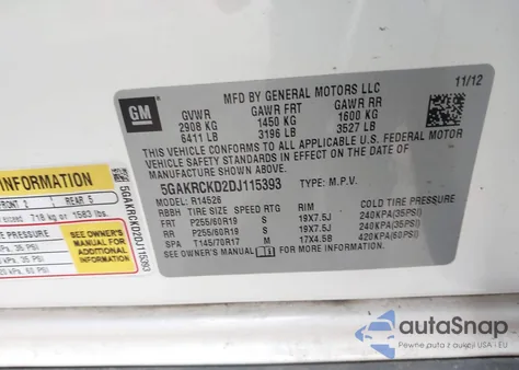 2013 Buick Enclave Leather z USA, uszkodzony, nr VIN 5GAKRCKD2DJ115393